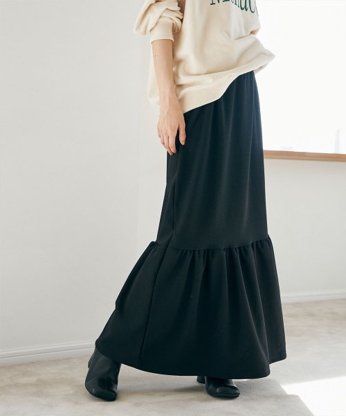 marjour(マージュール)/RIB TIERED SKIRT/ブラック