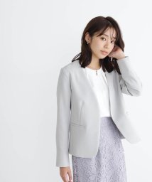 NATURAL BEAUTY BASIC(ナチュラルビューティーベーシック)/PeサテンストレッチSETUPシリーズ ノーカラージャケット　24SS/ライトグレー