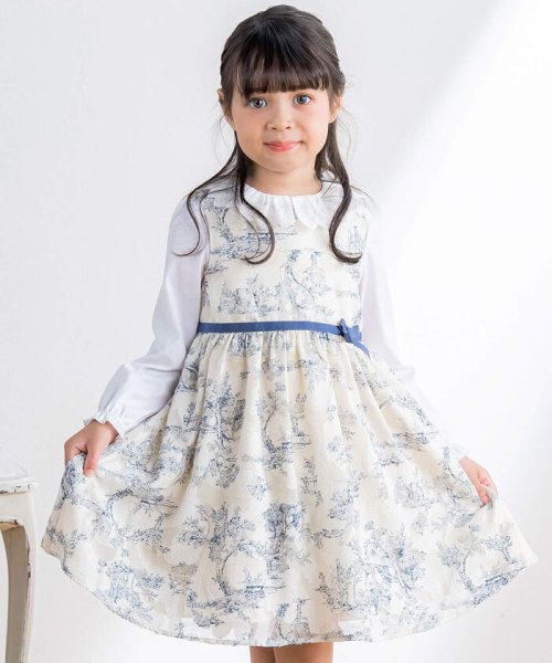 【日本製】トワルドジュイ柄カットドビージャンパースカート(110~130cm) ショコラ