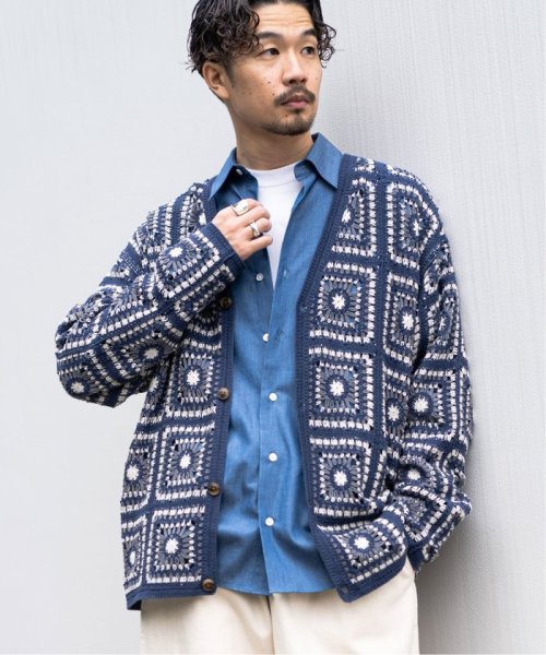 417 EDIFICE(フォーワンセブン　エディフィス)/クロシェニット カーディガン / crochet knit/ブルーA