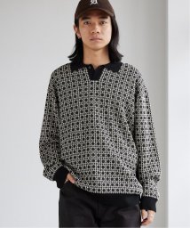 JOURNAL STANDARD(ジャーナルスタンダード)/レトロモダンパターン L/S ニットポロシャツ/ブラック