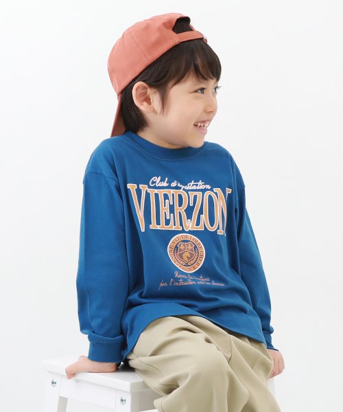 devirock(デビロック)/デビラボ プリント袖リブ 長袖Tシャツ 子供服 キッズ 男の子 女の子 トップス 長袖Tシャツ ロンT 綿100% 吸汗/ブルー系1