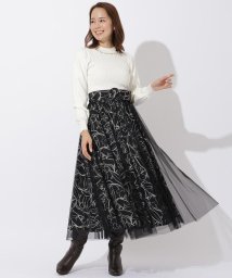 And Couture(アンドクチュール)/チュールレイヤー単色柄スカート/ブラック
