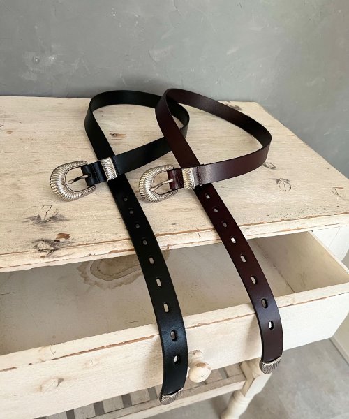 JUGLANS(ユグランス)/牛革 WESTERN BELT ウエスタンナローレザーベルト / メンズ ギフト プレゼント 大人カジュアル /ﾌﾞﾗｯｸ