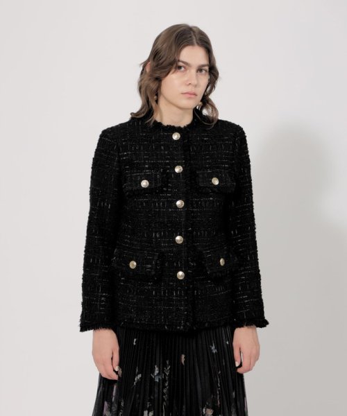 テープヤーンツィード ノーカラージャケット 