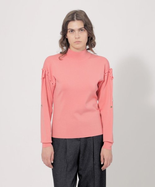 スーパーファインウール レースアップニットプルオーバー 