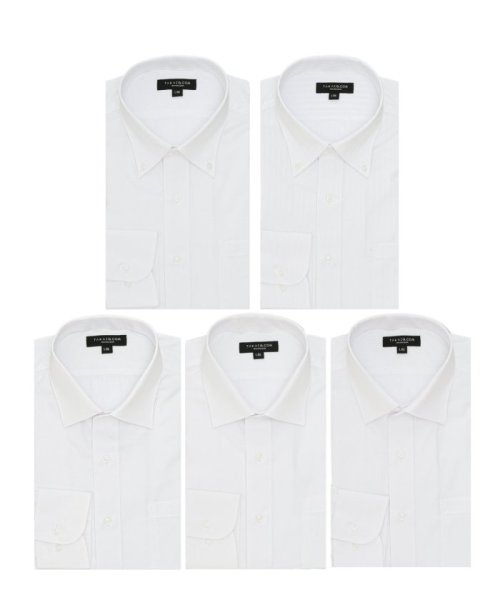 TAKA-Q(タカキュー)/【WEB限定】形態安定 吸水速乾 スタンダードフィット 長袖 ワイシャツ 5枚 セット 白 ビジネスシャツ シャツ ノーアイロン ノンアイロン メンズ Yシャツ/ホワイト