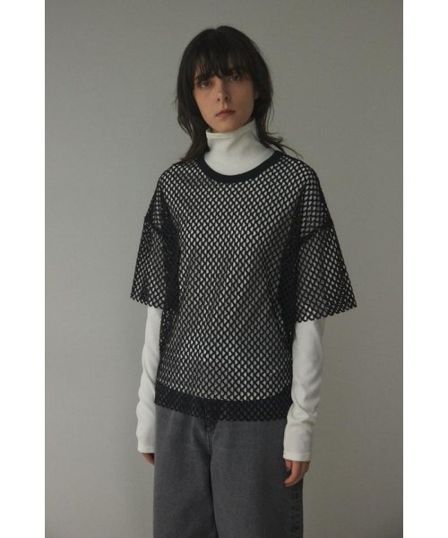 BLACK BY MOUSSY(ブラックバイマウジー)/mesh knit tops/BLK