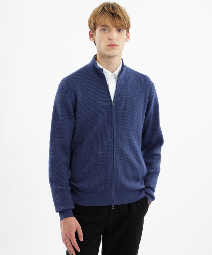 ミニワッフル スタンドジップアップニット(505793278)｜HANKYU MEN'S