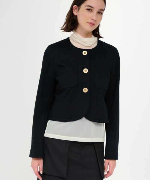 裏毛ノーカラーショートジャケット 