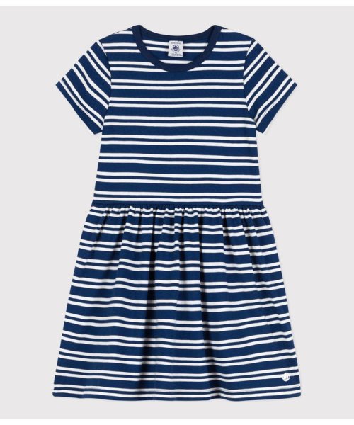 PETIT BATEAU(プチバトー)/ボーダー半袖ワンピース/オフホワイト