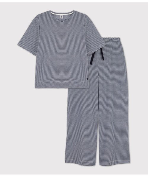 PETIT BATEAU(プチバトー)/ワイドパンツ半袖パジャマ/オフホワイト