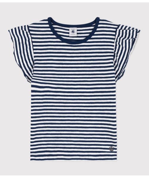 PETIT BATEAU(プチバトー)/スラブジャージボーダー半袖Ｔシャツ/オフホワイト