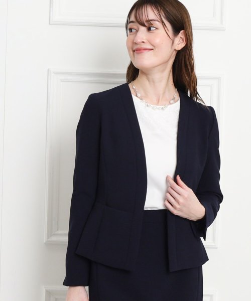 【洗える/日本製/セレモニー/オフィス】女性らしいシルエットと着心地の良さが叶うノーカラージャケット 