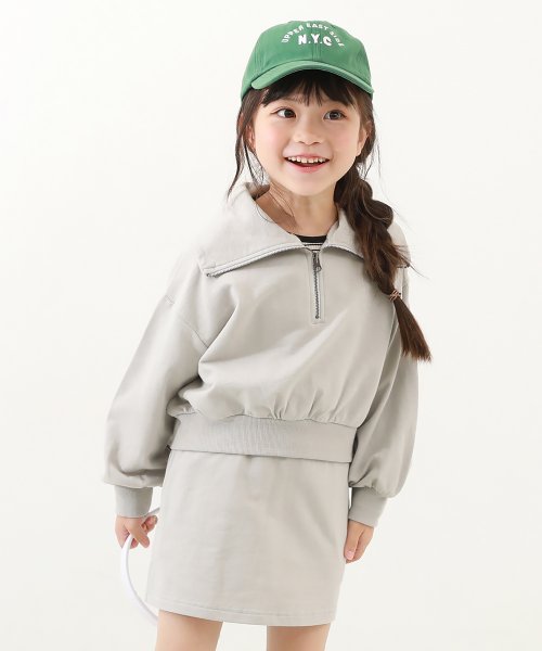 devirock(デビロック)/【セットアップ】ハーフジップトップス＆スカート(インパンツ付き) 子供服 キッズ 女の子 セットアップ オールインワン /ライトグレー