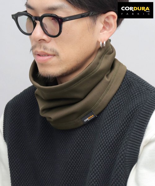 Besiquenti(ベーシックエンチ)/裏フリース ストレッチ CORDURA コーデュラ ネックウォーマー 秋 冬 防寒 アウトドア レジャー 旅行 自転車 タウンユース/カーキ