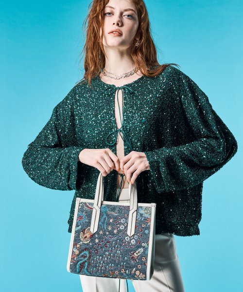 【TREASURE TOPKAPI】ジャガード アニマル モチーフ ショルダー付き ミニトート バッグ 