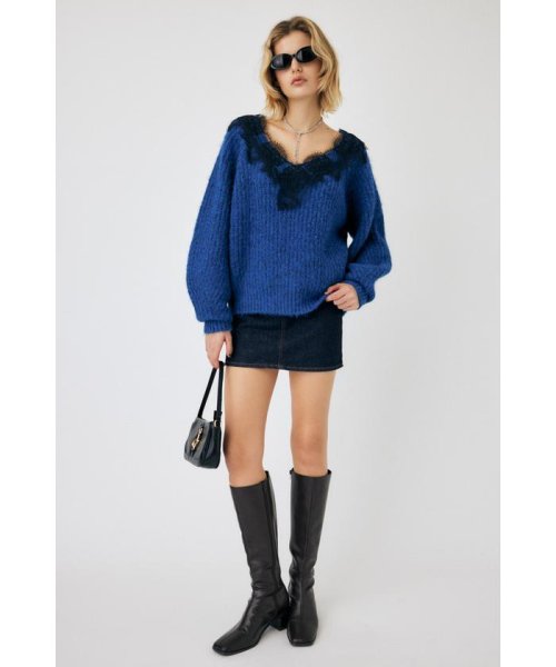 moussy(マウジー)/LACE TRIMMED V NECK セーター/D/BLU3
