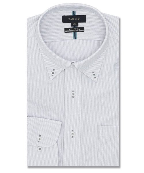 TAKA-Q(タカキュー)/ノーアイロンストレッチ スタンダードフィット ボタンダウン長袖ニットシャツ シャツ メンズ ワイシャツ ビジネス ノーアイロン yシャツ ビジネスシャツ 形態安/グレー