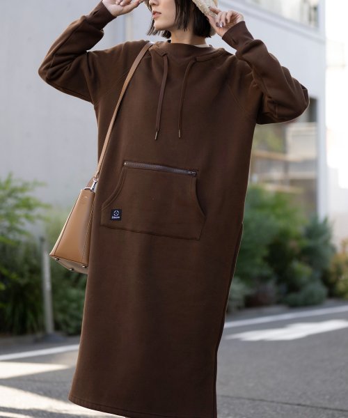 S'more(スモア)/【 S'more / Double pocket sweatshirt dress 】裏起毛スウェットワンピース/ブラウン