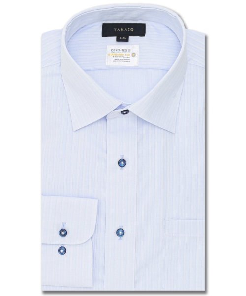 TAKA-Q(タカキュー)/形態安定 吸水速乾 スタンダードフィット ワイドカラー長袖シャツ シャツ メンズ ワイシャツ ビジネス ノーアイロン yシャツ ビジネスシャツ 形態安定/サックス