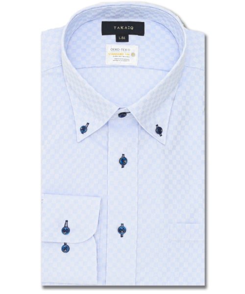 TAKA-Q(タカキュー)/形態安定 吸水速乾 スタンダードフィット ボタンダウン長袖シャツ シャツ メンズ ワイシャツ ビジネス ノーアイロン yシャツ ビジネスシャツ 形態安定/サックス