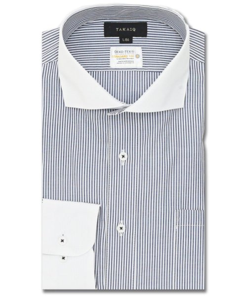 TAKA-Q(タカキュー)/形態安定 吸水速乾 スタンダードフィット カッタウェイ長袖シャツ シャツ メンズ ワイシャツ ビジネス ノーアイロン yシャツ ビジネスシャツ 形態安定/ネイビー