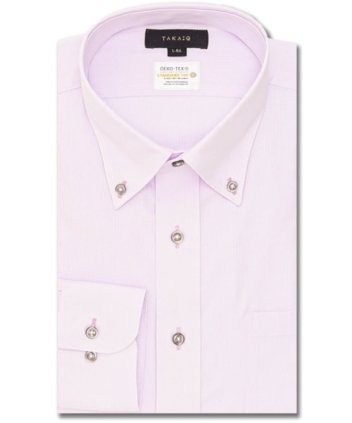TAKA-Q(タカキュー)/形態安定 吸水速乾 スタンダードフィット ボタンダウン長袖シャツ シャツ メンズ ワイシャツ ビジネス ノーアイロン yシャツ ビジネスシャツ 形態安定/ピンク