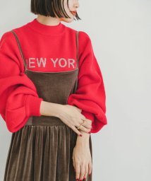 ITEMS URBANRESEARCH(アイテムズ アーバンリサーチ（レディース）)/スウェットライクロゴクロップドニット/RED