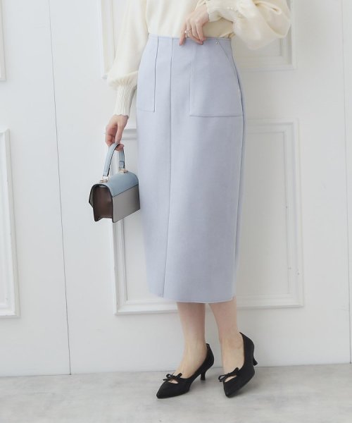 Couture Brooch(クチュールブローチ)/【オフィス・通勤にも】フェイクスエードダンボールスカート/ブルー（091）
