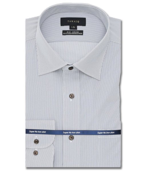 TAKA-Q(タカキュー)/ノーアイロンストレッチ スタンダードフィット ワイドカラー長袖ニットシャツ シャツ メンズ ワイシャツ ビジネス ノーアイロン yシャツ ビジネスシャツ 形態安/ネイビー