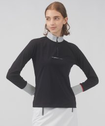 LANVIN SPORT(ランバン スポール)/ソフトラメリブハーフジップ長袖シャツ【部分吸汗/部分UV/ストレッチ】/ブラック