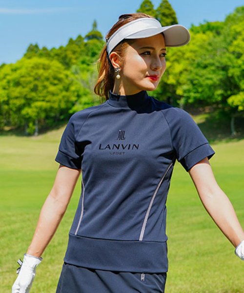 LANVIN SPORT(ランバン スポール)/スパンコール刺繍モックネック半袖シャツ【吸汗/ストレッチ/UV/ECO】/ブラック