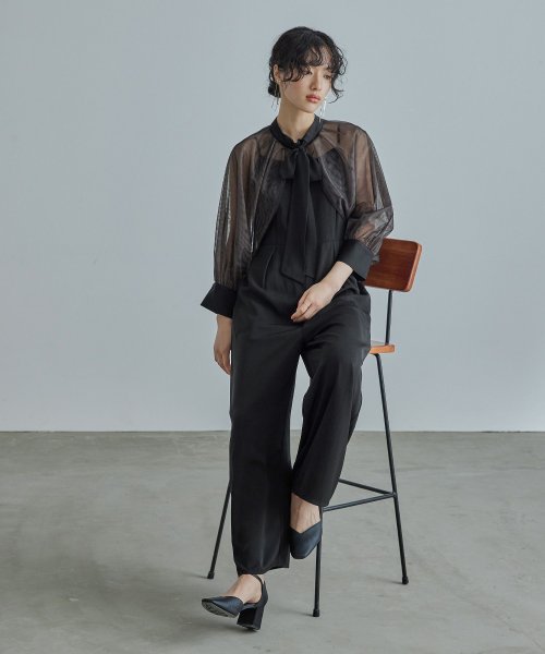 niana ニアナ ボウタイボレロ付きオールインワンパンツドレス パーティードレス 結婚式 セット サロペット ワイドパンツ キャミソール リボン シアー お呼 5cm ニアナ