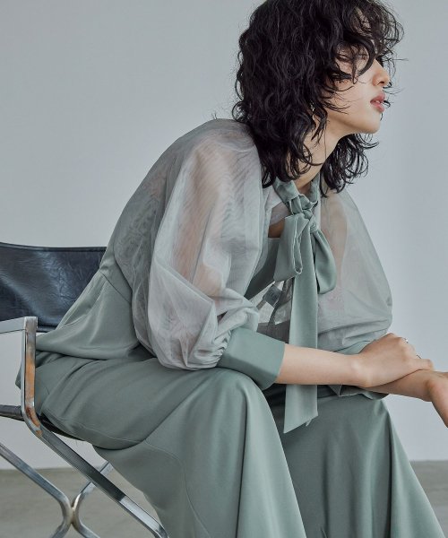 niana ニアナ ボウタイボレロ付きオールインワンパンツドレス パーティードレス 結婚式 セット サロペット ワイドパンツ キャミソール リボン シアー お呼 5cm ニアナ