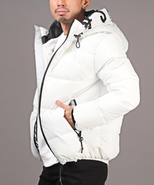 LUXSTYLE(ラグスタイル)/フードプリント中綿ジャケット/中綿ジャケット メンズ フードブルゾン ロゴ プリント 暖か 防寒/ホワイト