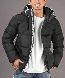 LUXSTYLE(ラグスタイル)/フードプリント中綿ジャケット/中綿ジャケット メンズ フードブルゾン ロゴ プリント 暖か 防寒/ブラック