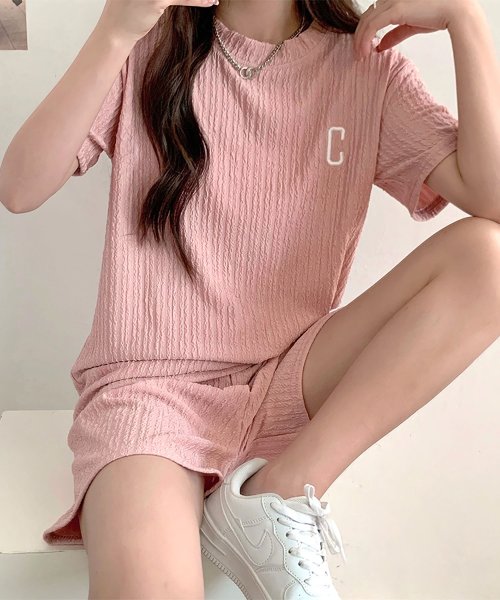 NinaetLina(ニナエリナ)/Tシャツ＆イージーパンツ服上下セット/ピンク