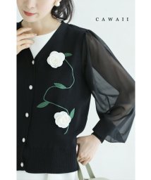 CAWAII/ベール袖の白花コサージュカーディガン/505823014