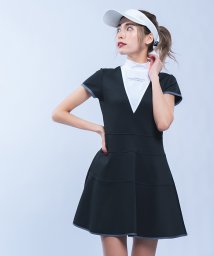 LANVIN SPORT(ランバン スポール)/【WEB限定】Vネックレイヤード調ワンピース【吸汗/ストレッチ】/ブラック×ホワイト