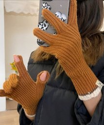 felt maglietta(フェルトマリエッタ)/ネーム付き配色リブニット手袋/ブラウン