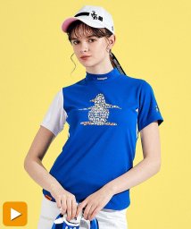 Munsingwear(マンシングウェア)/【ENVOY】EXcDRYペンギンプリント半袖モックネックシャツ/ブルー