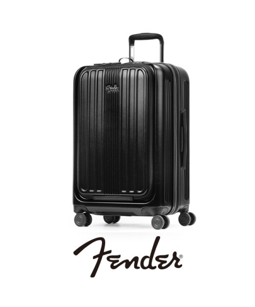 Fender(フェンダー)/フェンダー スーツケース Mサイズ 53L/60L 軽量 拡張 中型 フロントオープン 静音キャスター ストッパー USBポート Fender 950－4501/ブラック