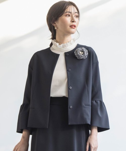 【VERY3月号掲載・NAVY】コンフォータブルドレープ ジャケット ノーカラージャケット S1840234583(14025円)