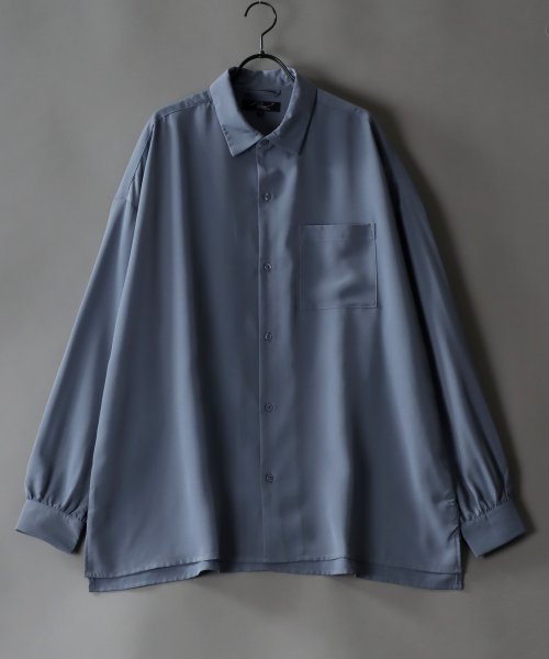 SITRY(SITRY)/【SITRY】ドレープ レギュラーカラー シャツ  無地 長袖 きれいめシャツ/ブルーグレイ