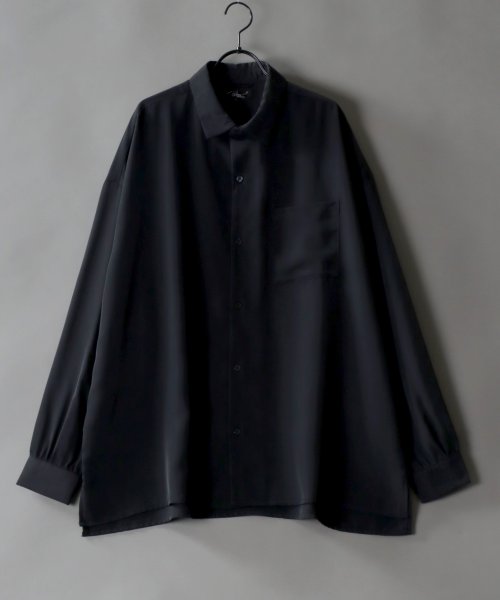 SITRY(SITRY)/【SITRY】ドレープ レギュラーカラー シャツ  無地 長袖 きれいめシャツ/ブラック
