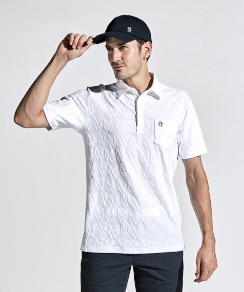 Munsingwear(マンシングウェア)/ストレッチジャカードモノグラム柄半袖テーラーカラーシャツ/ホワイト