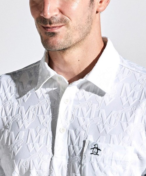 Munsingwear(マンシングウェア)/ストレッチジャカードモノグラム柄長袖テーラーカラーシャツ/ホワイト
