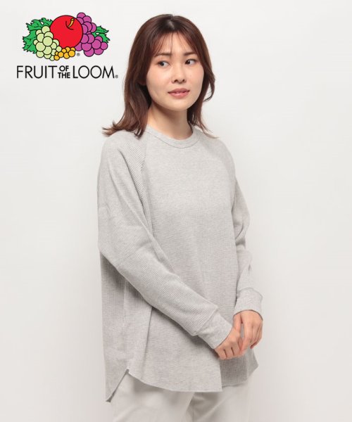 FRUIT OF THE LOOM(フルーツオブザルーム)/FRUIT OF THE LOOM/フルーツオブザルーム　サーマルラグランクルーネックロンT / オーバーサイズ ワッフル生地 ユニセックス/グレー