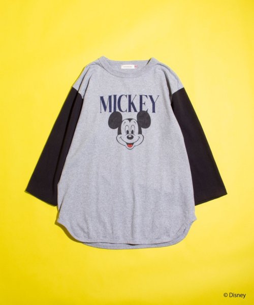 GLOSTER(GLOSTER)/【GOOD ROCK SPEED/グッドロックスピード】別注ミッキー / プリント ベースボールTシャツ 7分袖 / MICKEY/ライトグレー